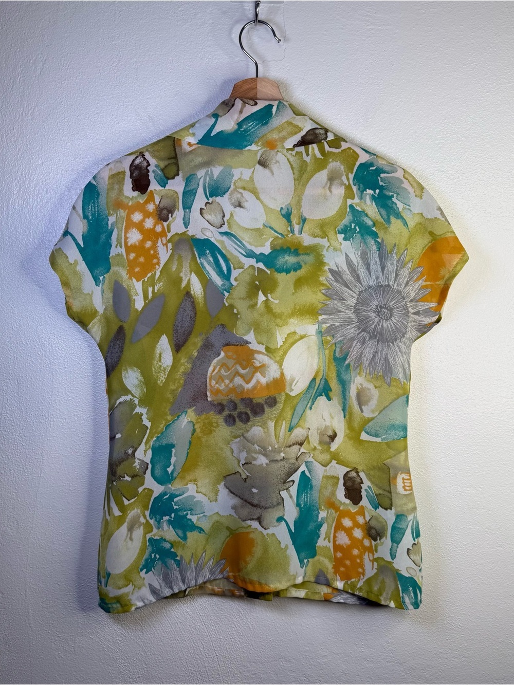 Jacques Vert Vintage Colrful, Tropical Print Button Up Blouse Women's Size 6 - Picture 8 of 14